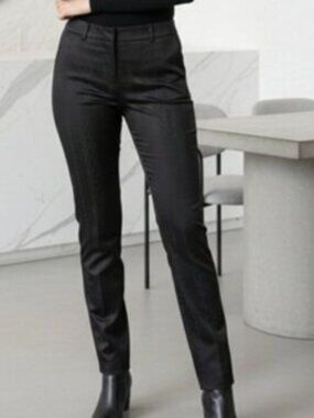 Tahari SZ 6P Black Satin Straight Leg Embroidered Dressy Hipster Statement Pants